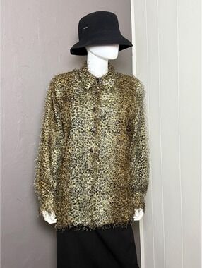 1980's Eyelash Fringe Leopard Button Down size XL Furry Top